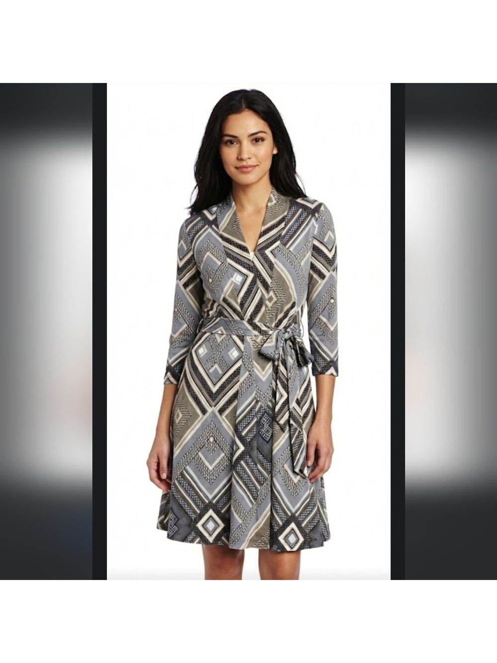 Charming Charlie Black Gray White Geometric Print Blouse